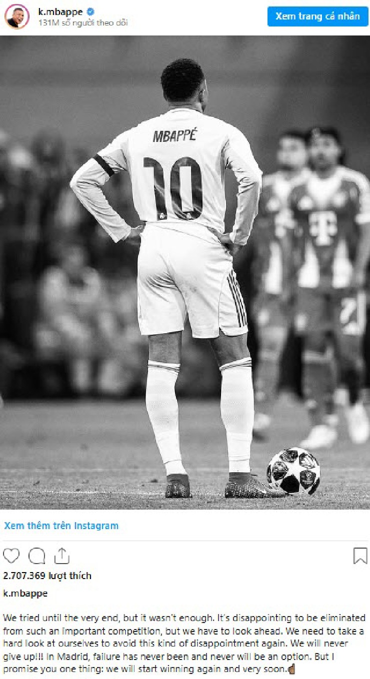 Mbappe đã đăng tải thông điệp đầy cảm xúc