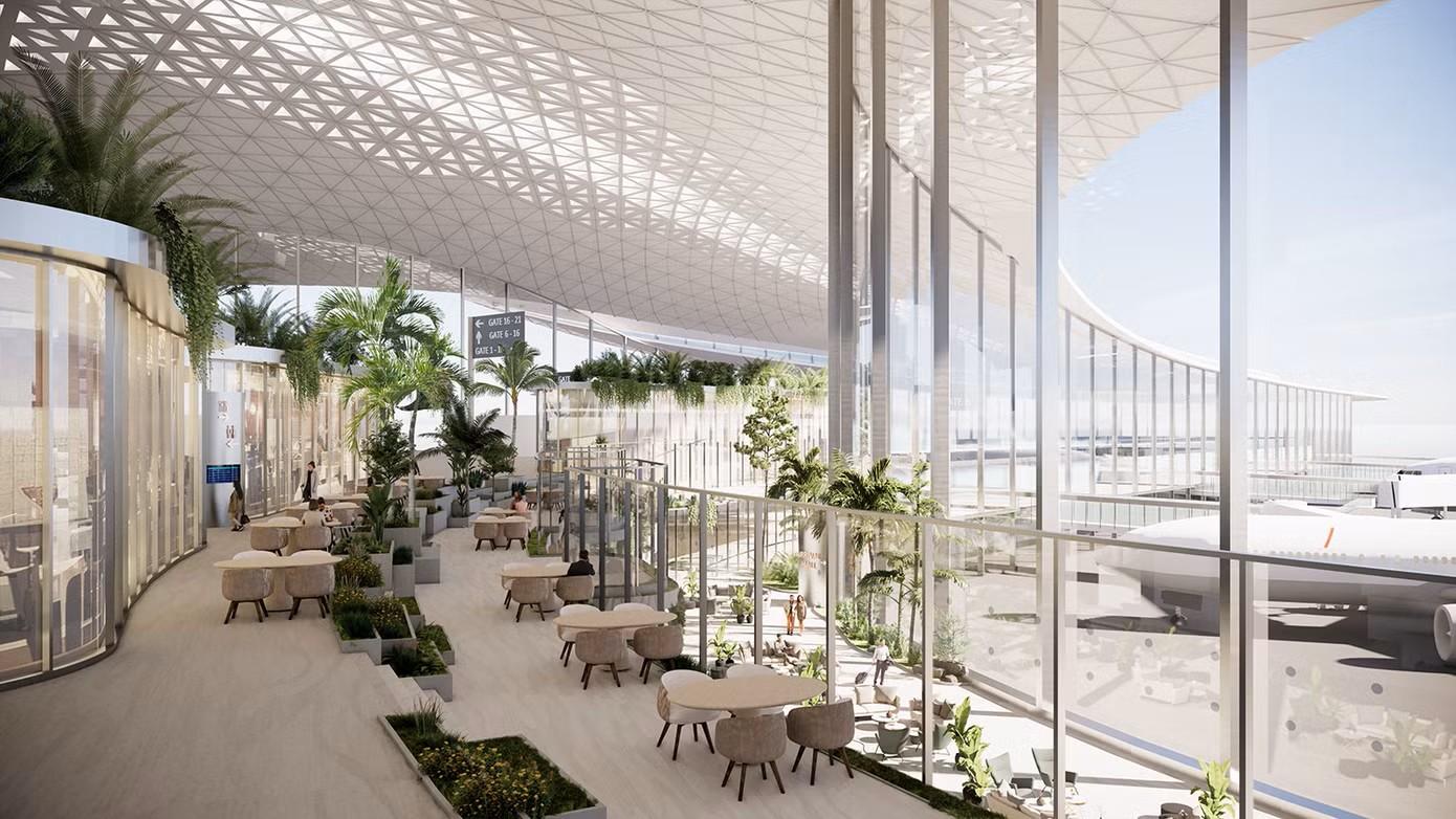 Thiết kế bên trong nhà ga hành khách mới của Cảng HKQT Phú Quốc.&nbsp;Ảnh: Sun Group.