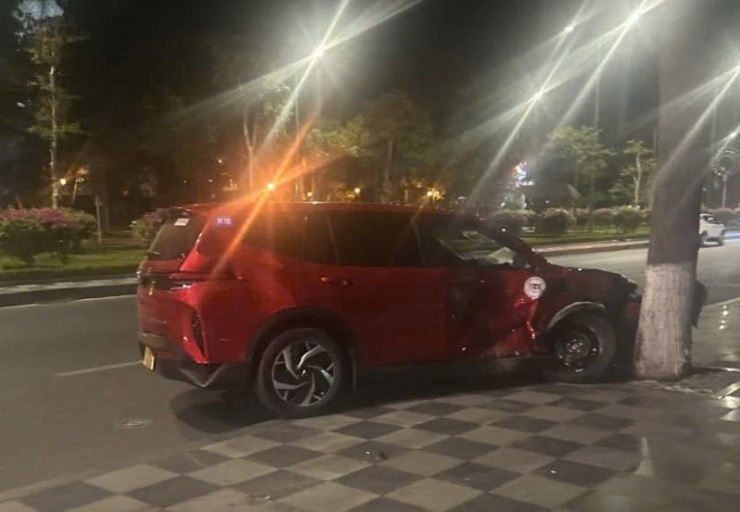 Xe ôtô 49H - 082.xx lao lên lề, dừng lại trước một gốc cây.