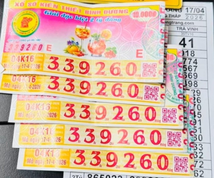 Giải an ủi của vé số Bình Dương trúng tại TPHCM. Ảnh: ĐLVS Thiên Ngân