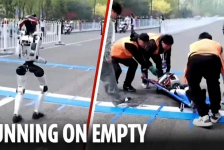 Robot Trung Quốc đua marathon, vấp ngã rồi vỡ tan tành trên đường chạy
