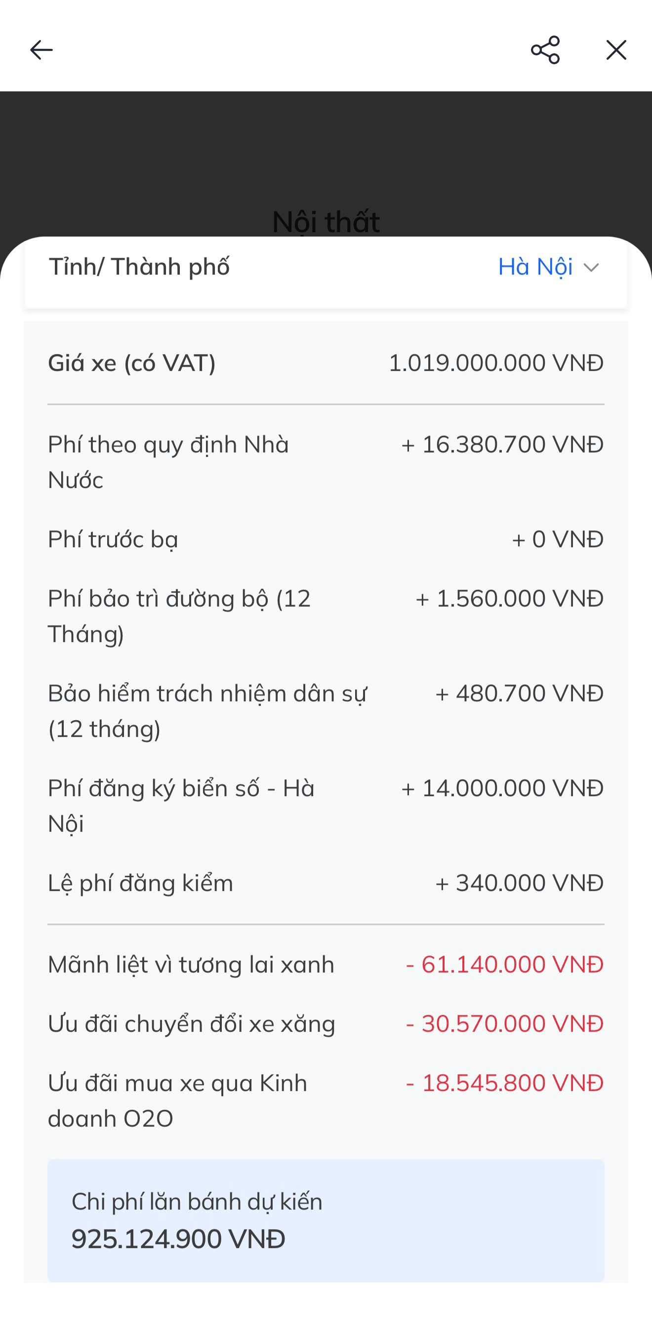 Chi tiết bản cao cấp nhất với mức giá bán và giảm được tính trên phần mềm của hãng.&nbsp;