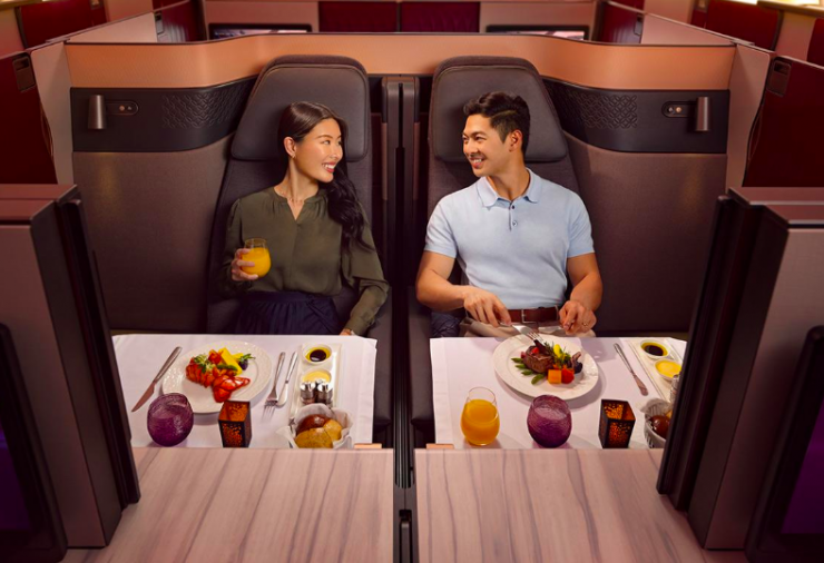 Hãng Qatar Airways nổi bật với ghế có thể ghép lại thành phòng riêng. Ảnh Qatar Airways