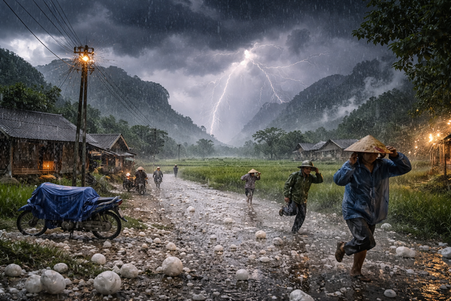 Cảnh báo mưa dông kèm lốc sét, mưa đá ở các tỉnh Bắc Bộ và Bắc Trung Bộ. Ảnh minh họa: Chat GPT