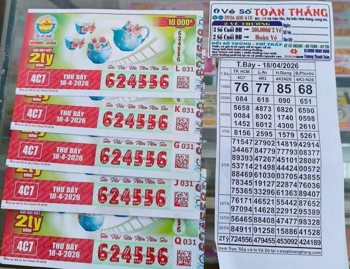 Giải an ủi của vé số TPHCM trúng tại tỉnh Tây Ninh. Ảnh: ĐLVS Toàn Thắng