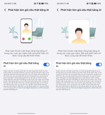 Tính năng phát hiện cuộc gọi video mạo danh lừa đảo Deepfake trên smartphone Honor. Ảnh: HONOR