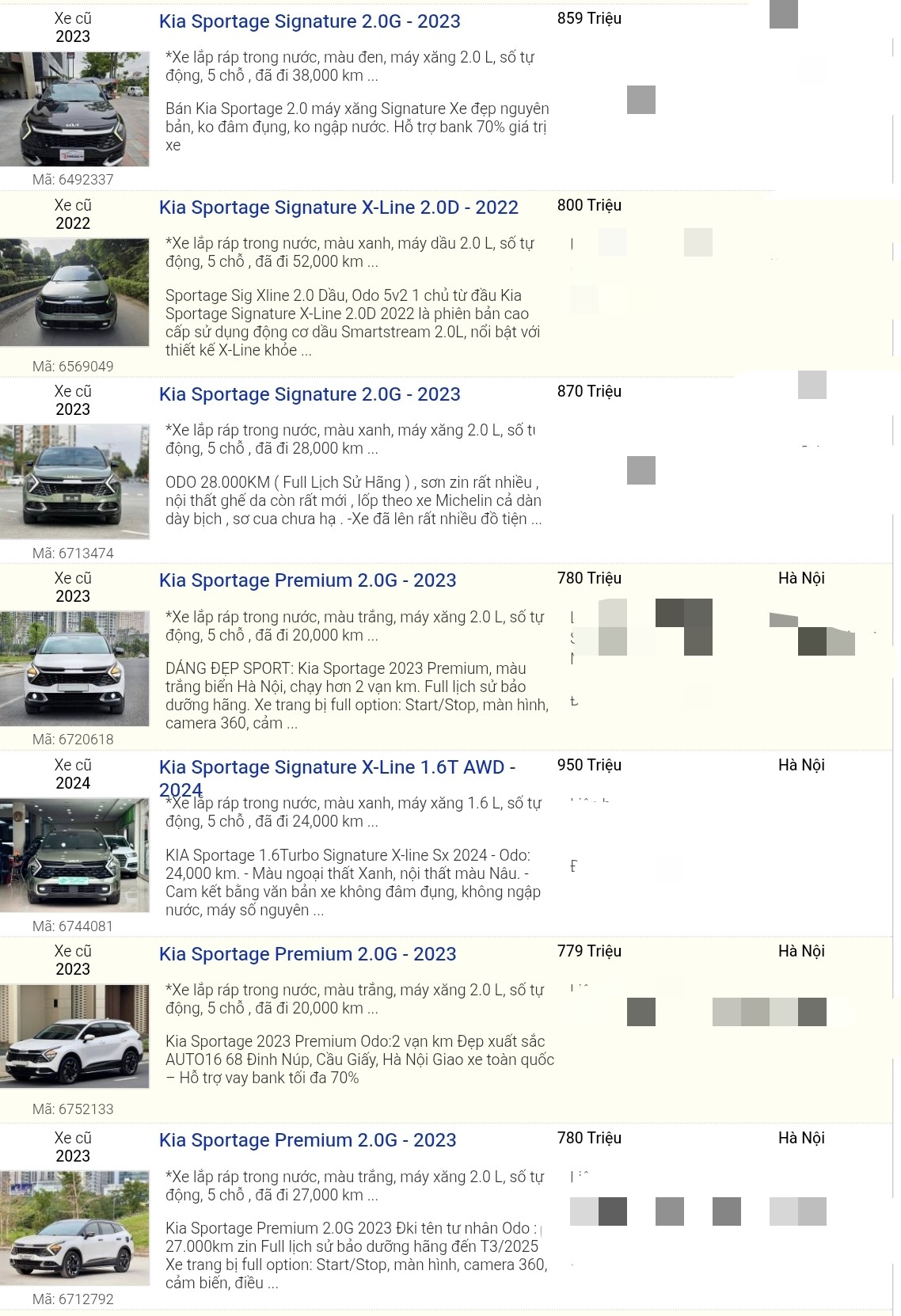&nbsp;Một số tin rao bán Kia Sportage cũ.
