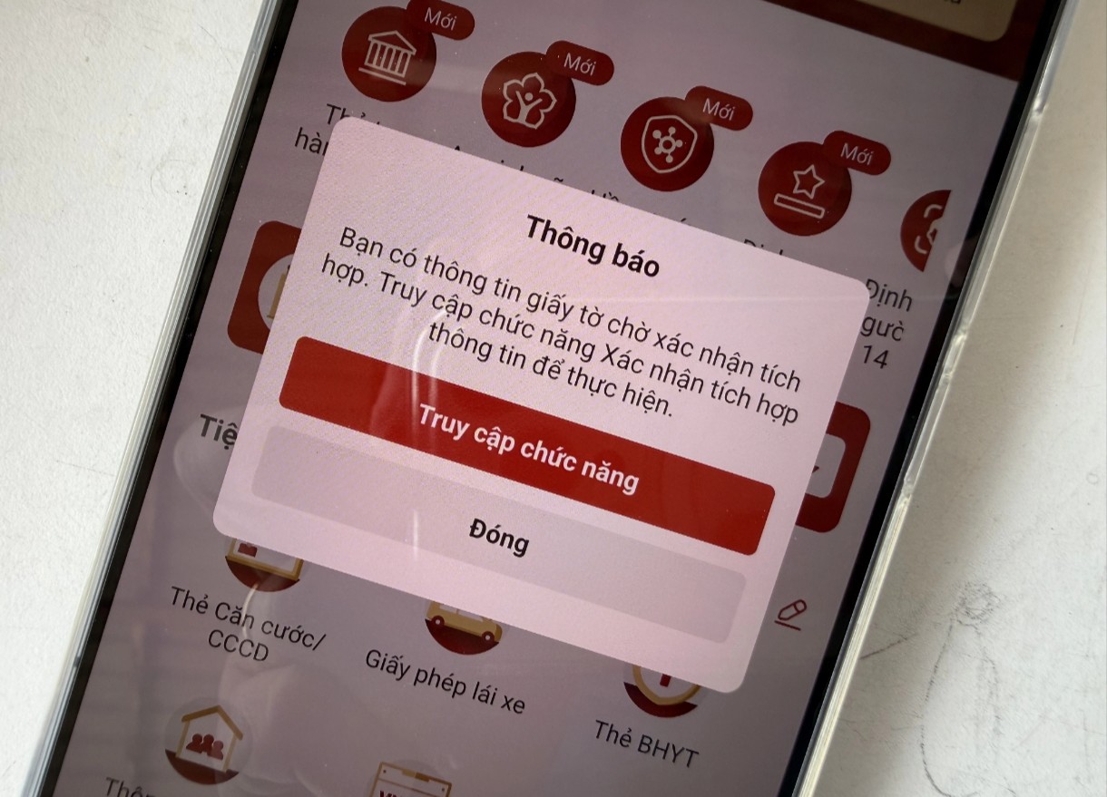 Thông báo có thông tin cần xác nhận tích hợp trên VNeID.