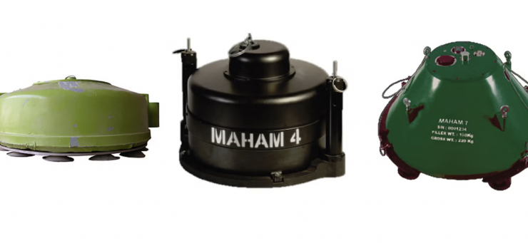 Các loại thủy lôi của Iran, trong đó có Maham 7 (thứ 3). Ảnh: CAT-UXO