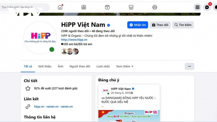 Trên trang Facebook của Công ty TNHH Thương mại Vạn An - đơn vị trực tiếp phân phối các sản phẩm HiPP tại Việt Nam - vẫn không xuất hiện bất kỳ thông báo nào liên quan đến việc thu hồi sản phẩm hay khuyến cáo ngừng sử dụng gửi tới hệ thống phân phối và người tiêu dùng.