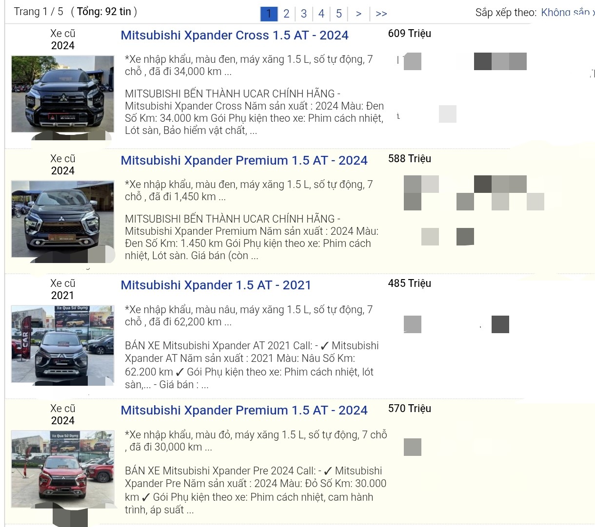 Một số tin rao bán Mitsubishi Xpander cũ.