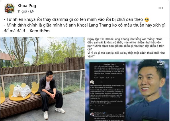 Khoa Pug lên tiếng về thông tin xích mích với Khoai Lang Thang. Ảnh: Chụp màn hình