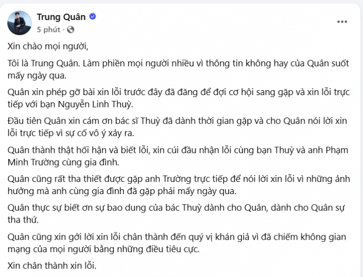 Trung Quân Idol lên tiếng sau vụ bị tố hành hung nữ bác sĩ. (Ảnh chụp màn hình)