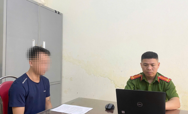 N.V.T tại cơ quan công an. Ảnh: Công an tỉnh Thái Nguyên.