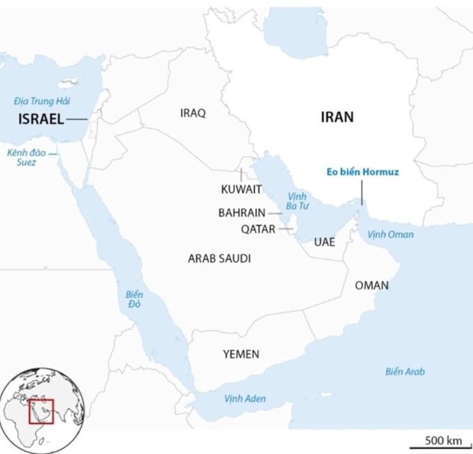 Vị trí eo biển Hormuz. Đồ họa: Guardian