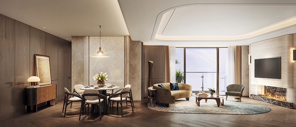 Thiết kế nối liền phòng khách, khu vực bếp và ban công cho không gian sinh hoạt chung rộng rãi, thoáng đãng