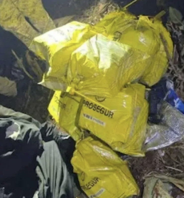 Những túi tiền được thu hồi từ vụ rơi máy bay. Ảnh: Newsflash