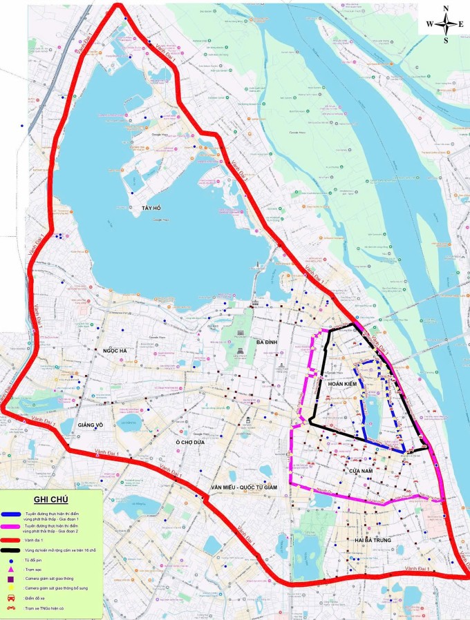 Dự kiến các giai đoạn tiếp theo thực hiện vùng phát thải thấp trong vành đai 1. Nguồn: Theo dự thảo đề án