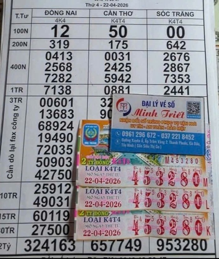 Giải an ủi của vé số Sóc Trăng trúng tại tỉnh Tây Ninh. Ảnh: ĐLVS Minh Triết