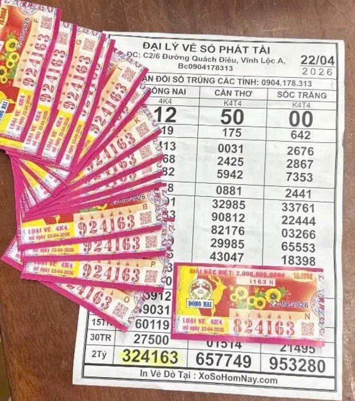 Giải an ủi của vé số Đồng Nai trúng tại tỉnh Tây Ninh. Ảnh: ĐLVS Phát Tài