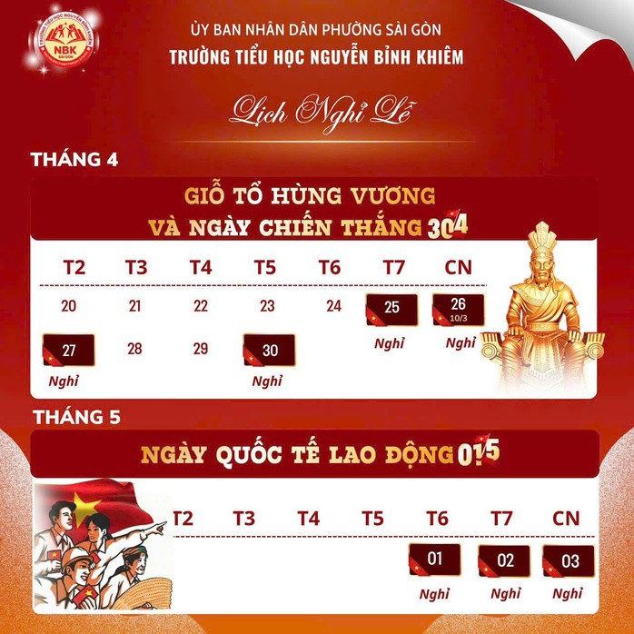 Một trường học thông báo lịch nghỉ