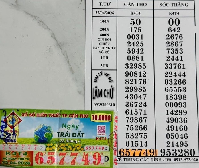 Giải độc đắc của vé số Cần Thơ trúng tại TP Cần Thơ. Ảnh: ĐLVS Lâm Chứ
