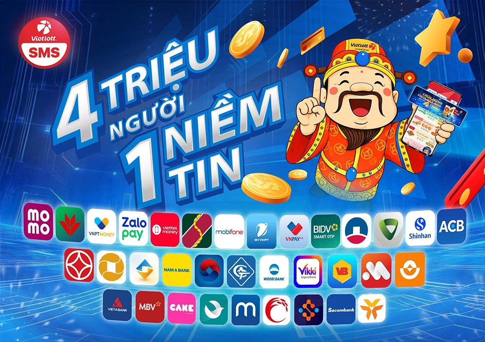Vietlott SMS được tích hợp trong hơn 30 ứng dụng ví điện tử và ngân hàng số - Ảnh: Fanpage Vietlott SMS