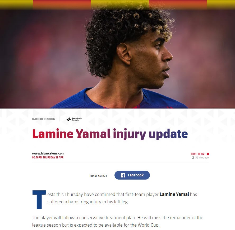 Barcelona xác nhận Yamal chấn thương nặng
