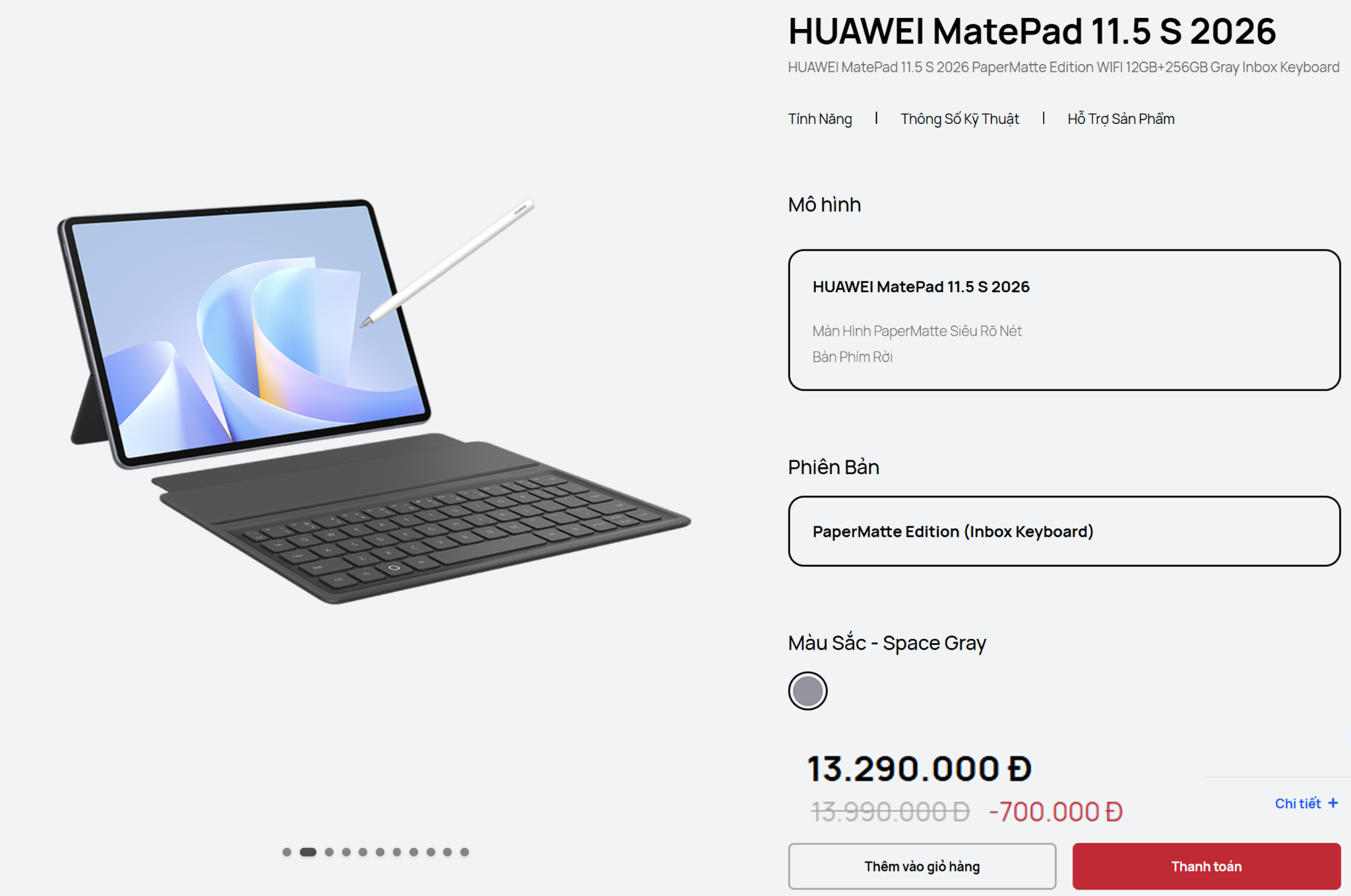 Bút và bàn phím được tặng kèm khi mua HUAWEI MatePad 11.5 S (2026) trên Cửa hàng Trực tuyến Huawei