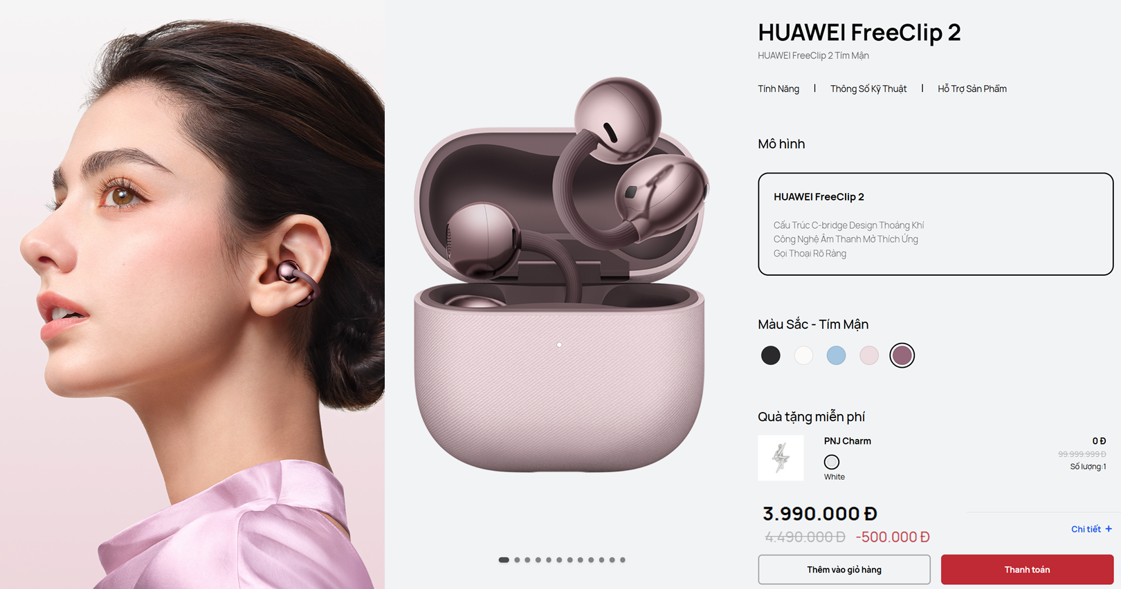 Phiên bản mới của HUAWEI FreeClip 2 màu Tím Mận và Vàng Hồng - sự lựa chọn thời trang cho kỳ nghỉ lễ