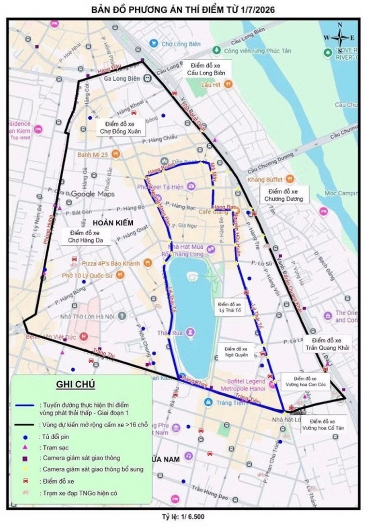 Sơ đồ vị trí các tuyền đường thí điểm cấm xe máy xăng theo giờ từ 1/7 tới.&nbsp;