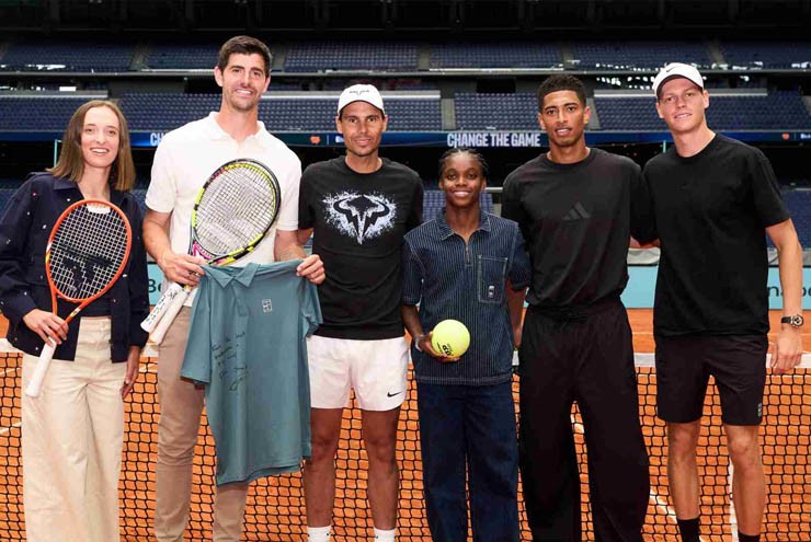 Bellingham bắt cặp Sinner đấu tennis với Nadal & Courtois, "ông trùm" Perez làm trọng tài