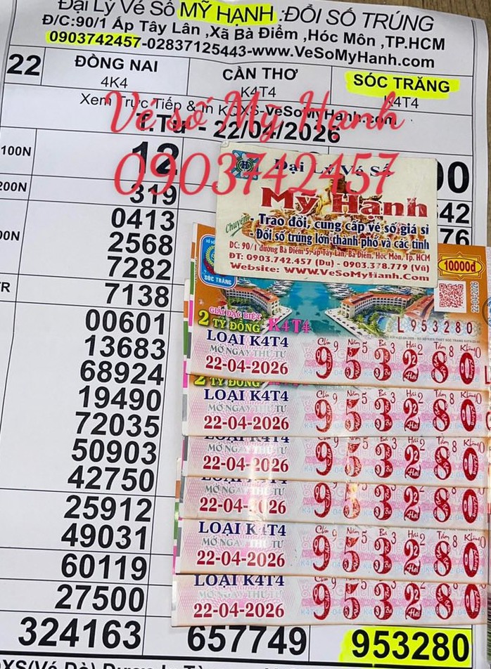 Giải độc đắc của vé số Sóc Trăng trúng tại TPHCM. Ảnh: ĐLVS cấp 1 Mỹ Hạnh