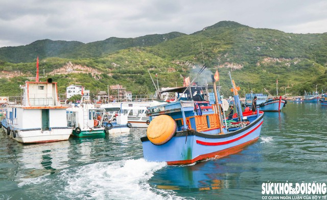 Hình ảnh hàng trăm con thuyền neo đậu trên mặt biển lặng sóng, phía sau là những dãy núi trập trùng, tạo nên khung cảnh vừa nhộn nhịp, vừa tĩnh lặng. Đó là nơi con người và thiên nhiên cùng tồn tại, hòa hợp một cách tự nhiên. Ảnh: Duy Ngọc.