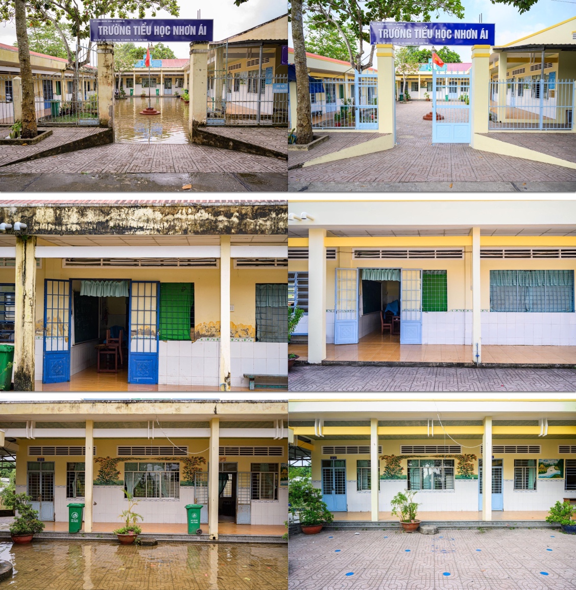 Điểm trường Nhơn Ái (Cần Thơ) trước và sau khi thay áo mới khang trang, sạch đẹp hơn
