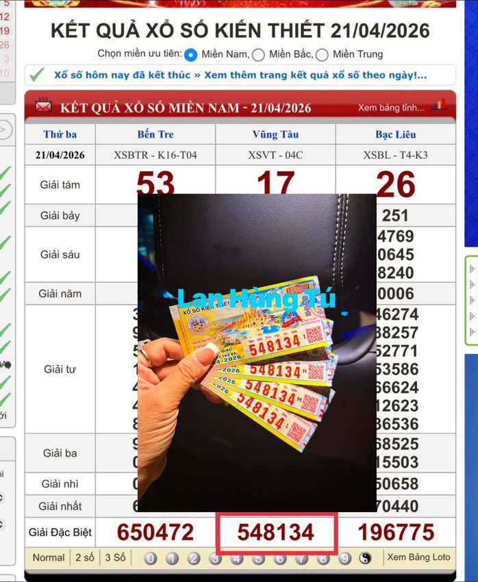 Giải độc đắc của vé số Vũng Tàu trúng tại tỉnh Tây Ninh. Ảnh: ĐLVS Lan Hùng Tú