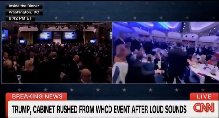 Ông Donald Trump và nội các rời khỏi bữa tiệc. Ảnh: CNN