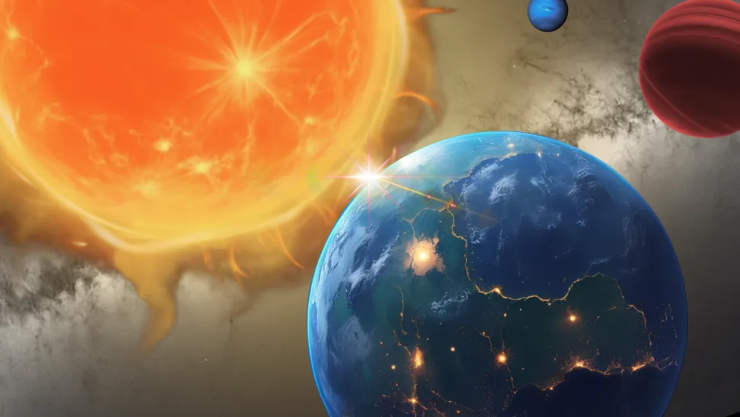 Hình minh họa một hành tinh ngoại lai siêu Trái Đất quay quanh ngôi sao của nó với những "người anh em" rất khác biệt Nguồn ảnh: Robert Lea (tạo bằng Canva) / Space