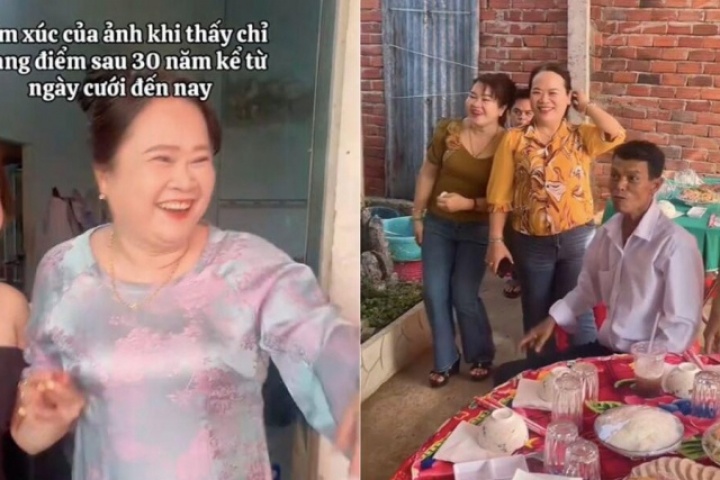 Vẻ kinh ngạc của bố lần đầu thấy mẹ trang điểm sau 30 năm cưới gây xúc động