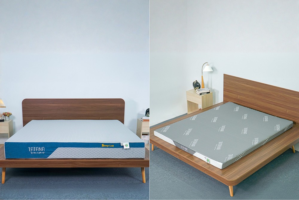 Nệm foam đa tầng Sleep Lux (trái) và Nệm foam Massage Relax (phải)