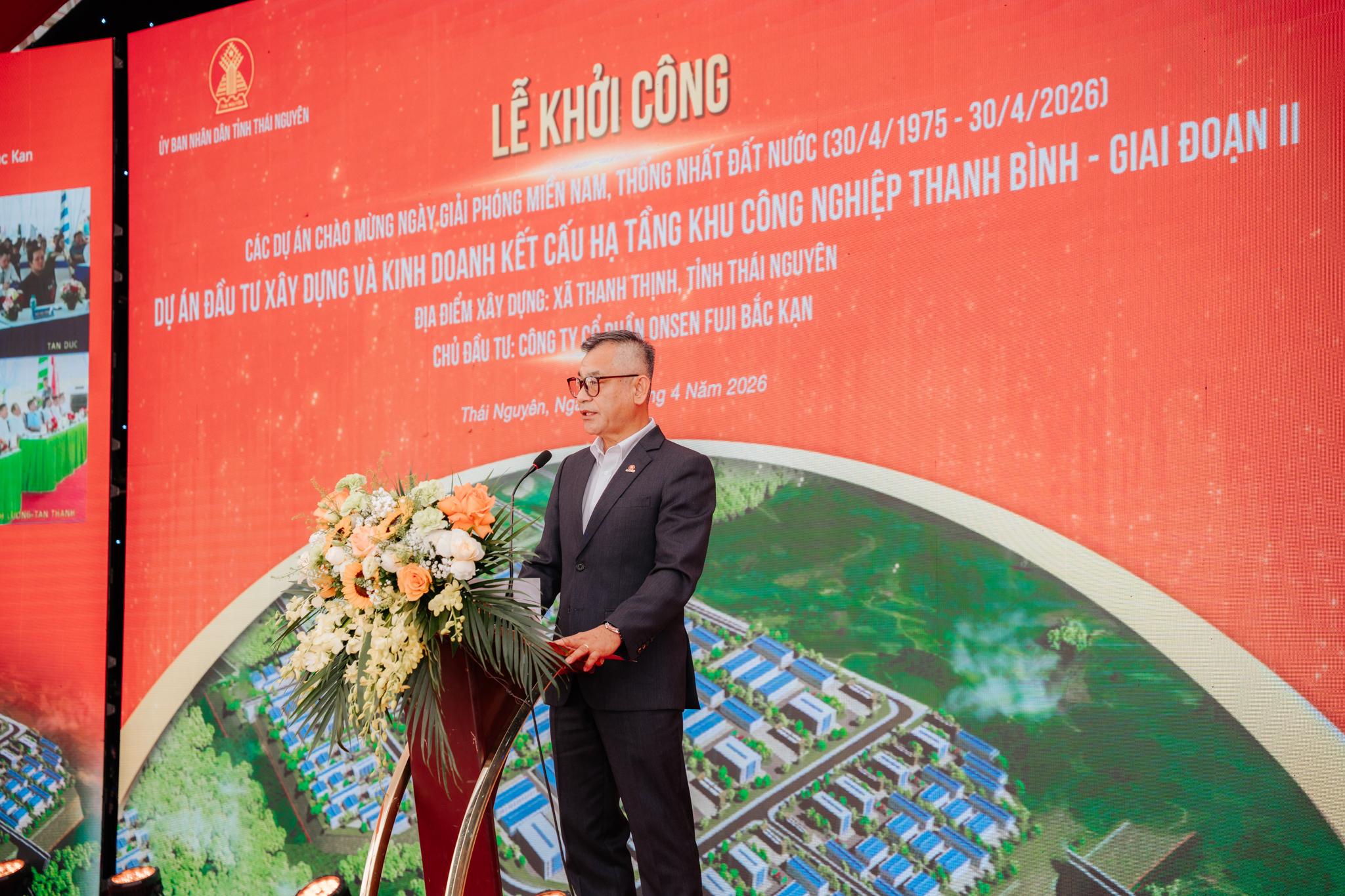 Ông Tomita Takahisa – Chủ tịch Hội đồng Quản trị Tập đoàn Onsen Fuji phát biểu tại buổi lễ khởi công