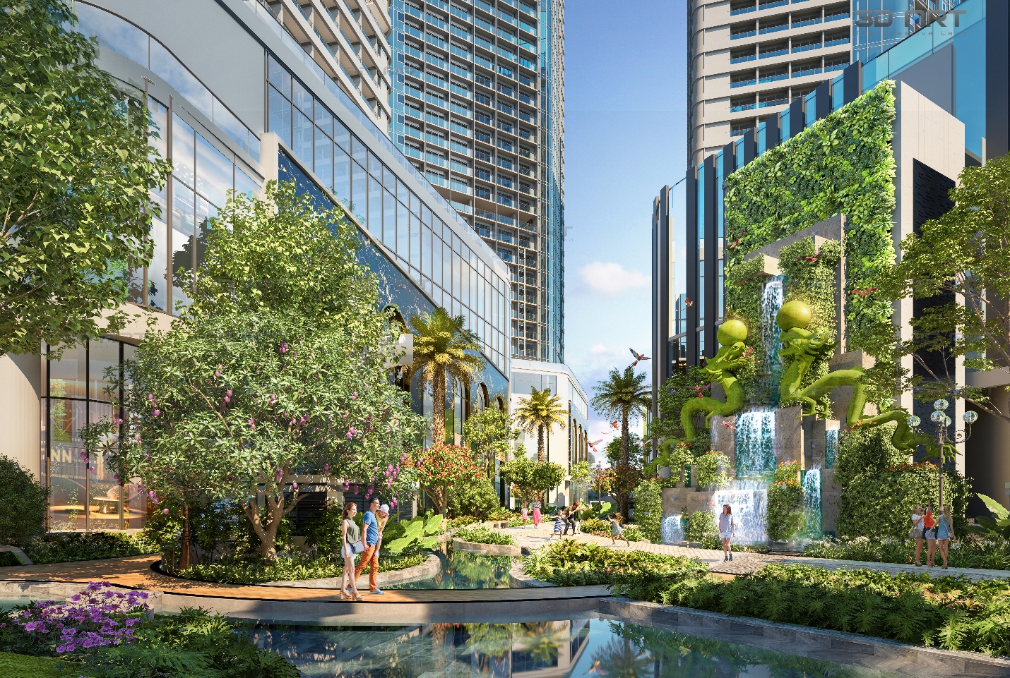 Cảnh quan xanh mát nội khu bên cạnh vịnh biển sẽ là nơi nghỉ dưỡng hoàn hảo cho du khách cao cấp tại Tổ hợp Crystal Holidays Harbour Vân Đồn. Ảnh – Everland Group