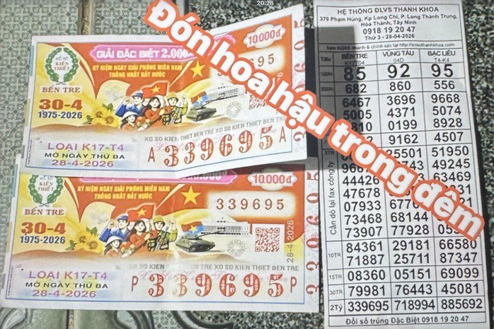 Giải độc đắc của vé số Bến Tre trúng tại tỉnh Tây Ninh. Ảnh: ĐLVS Thanh Khoa