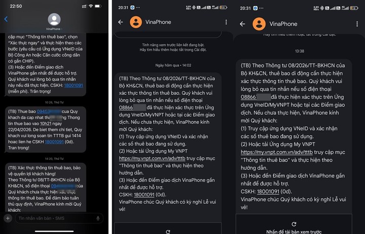 Người dùng liên tục nhận được tin nhắn thông báo xác thực thuê bao từ nhà mạng.
