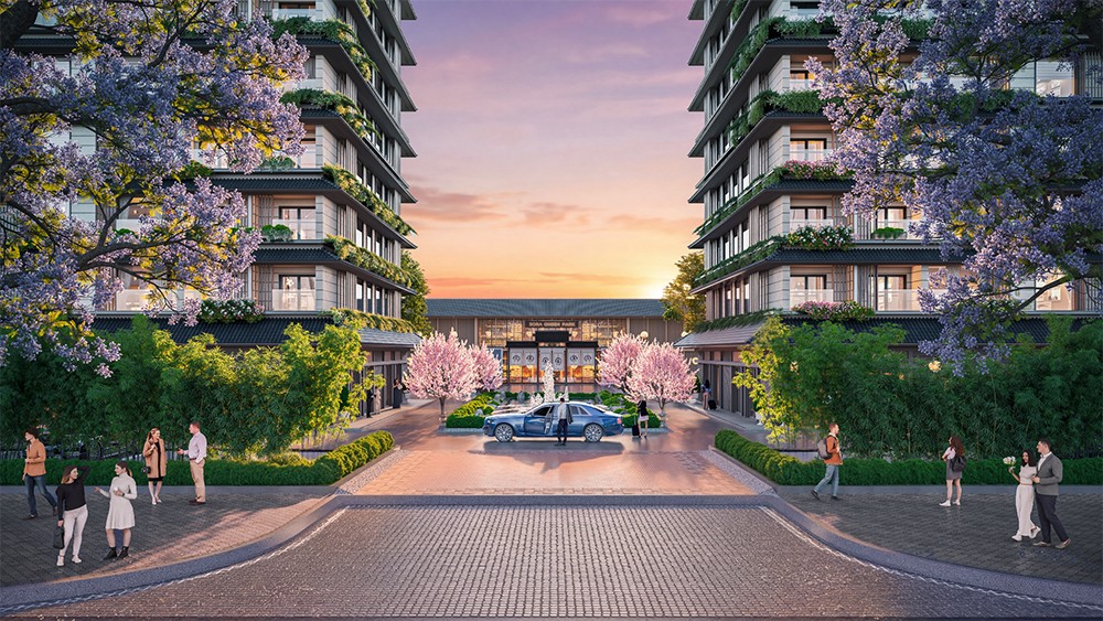 Phối cảnh không gian xanh mát và tiện ích của dự án Lynn Times Onsen Retreat Nam Hà Nội&nbsp;