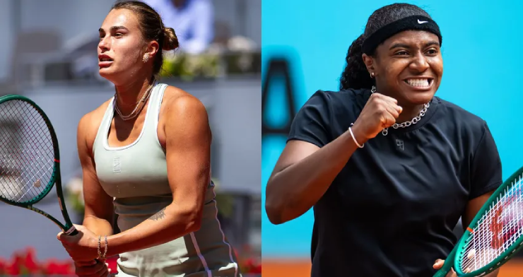 Sabalenka (bên trái) có 6 match point nhưng vẫn để thua trước&nbsp;Baptiste (bên phải)