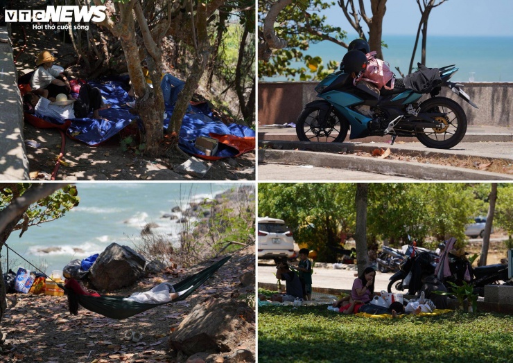 Muôn kiểu tránh nắng chờ tắm biển của người dân và du khách trong ngày đầu kỳ nghỉ lễ 30/4 -1/5.