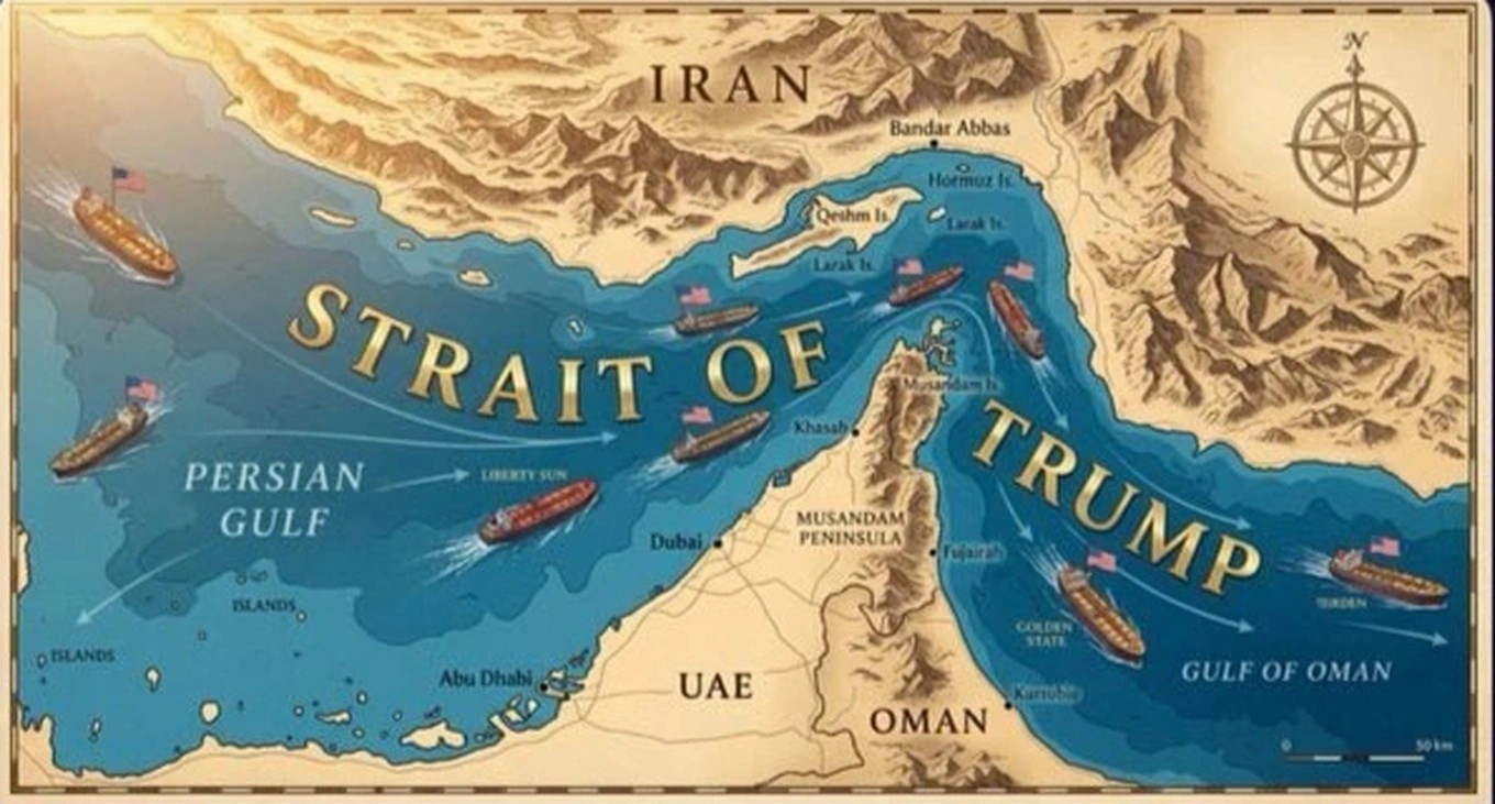 Bức ảnh "eo biển Trump" được đăng trên tài khoản mạng xã hội Truth Social của Tổng thống Donald Trump. (Ảnh: TruthSocial).