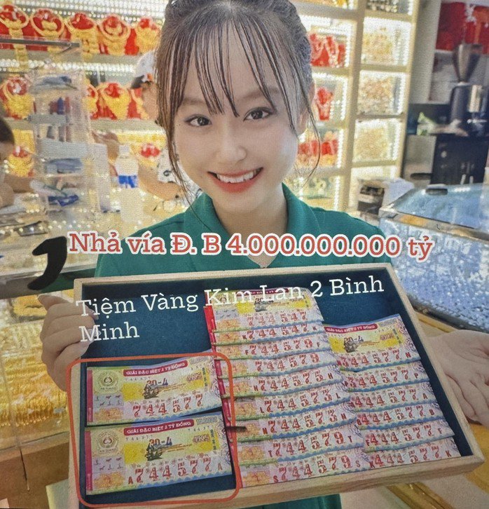 Giải độc đắc của vé số An Giang trúng tại tỉnh Vĩnh Long. Ảnh: Tiệm vàng Kim Lan 2