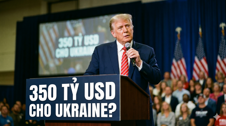 Tổng thống Mỹ Donald Trump nhiều lần tuyên bố chính quyền Biden đã chi tổng cộng 350 tỷ USD viện trợ cho Ukraine - con số bị chính quyền Kiev phủ nhận. Ảnh AI tạo.